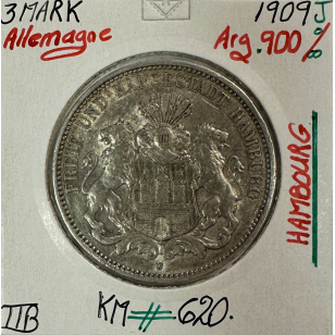 ALLEMAGNE HAMBOURG - 3 MARK 1909 J - Pièce de Monnaie en...