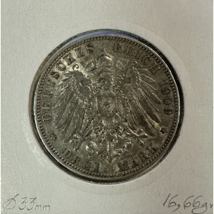 ALLEMAGNE HAMBOURG - 3 MARK 1909 J - Pièce de Monnaie en... 2