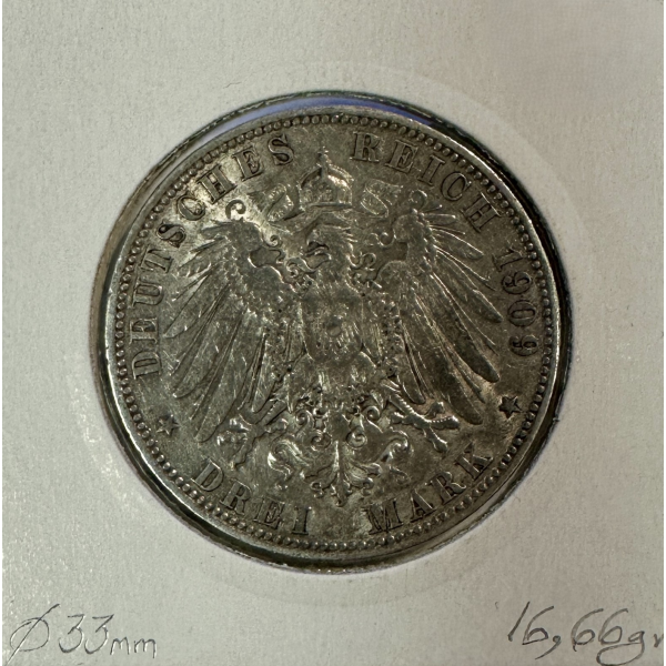 ALLEMAGNE HAMBOURG - 3 MARK 1909 J -...