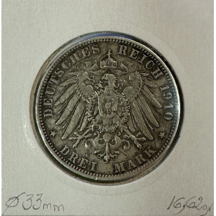 ALLEMAGNE BAVIERE - 3 MARK 1910 D - Pièce de Monnaie en... 2