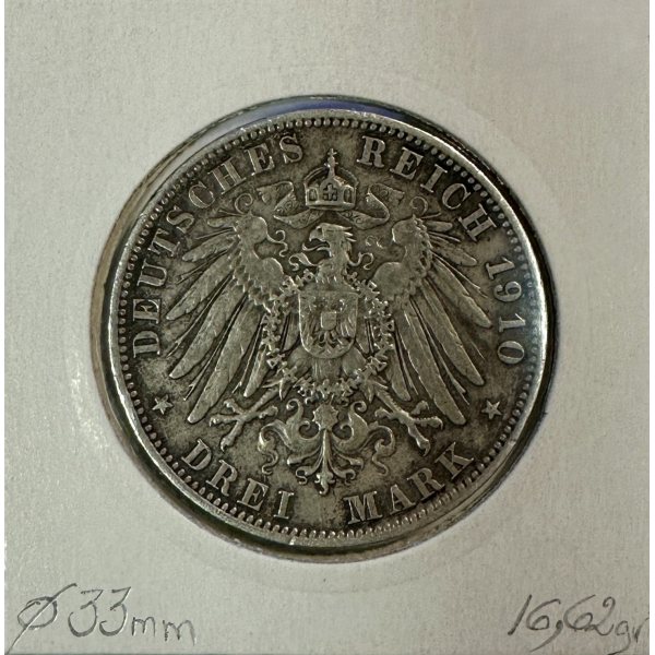 ALLEMAGNE BAVIERE - 3 MARK 1910 D -...