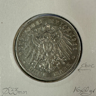 ALLEMAGNE BAVIERE - 3 MARK 1911 D - Pièce de Monnaie en... 2