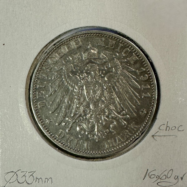ALLEMAGNE BAVIERE - 3 MARK 1911 D -...