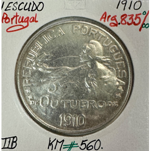 PORTUGAL - 1 ESCUDO 1910 - Pièce de Monnaie en Argent //...