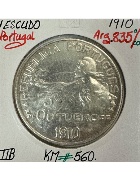PORTUGAL - 1 ESCUDO 1910 - Pièce de Monnaie en Argent // Qualité : TTB