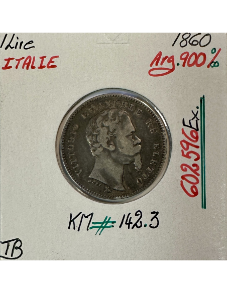 ITALIE - 1 LIRE 1860 - Pièce de Monnaie en Argent // Qualité : TB