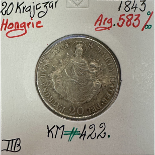 HONGRIE - 20 KRAJCZAR 1843 - Pièce de Monnaie en Argent...