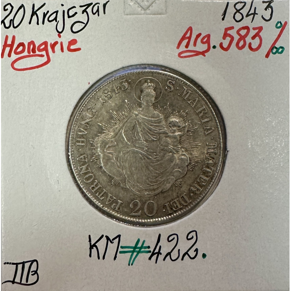 HONGRIE - 20 KRAJCZAR 1843 - Pièce de...