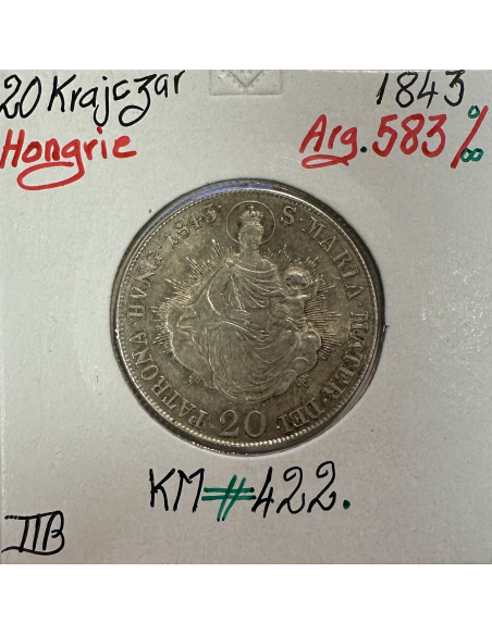 HONGRIE - 20 KRAJCZAR 1843 - Pièce de Monnaie en Argent // Qualité : TTB