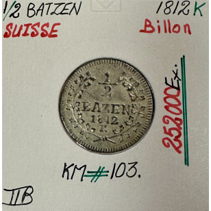 SUISSE - 1/2 BATZEN 1812 K - Pièce de Monnaie en Billon...