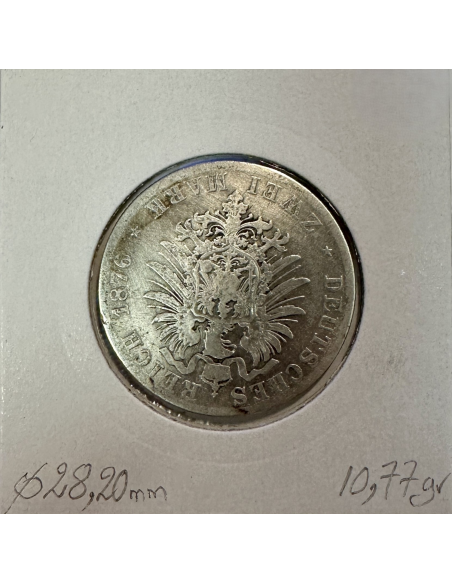 ALLEMAGNE BAVIERE - 2 MARK 1876 D - Pièce de Monnaie en Argent // Qualité : TB