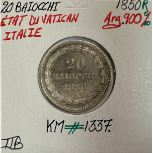 VATICAN - 20 BAIOCCHI 1850 R (Pape PIE IX) Monnaie en...