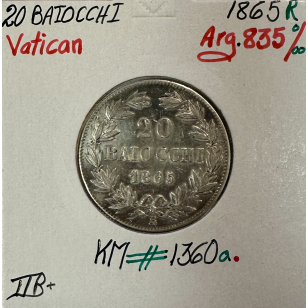 VATICAN - 20 BAIOCCHI 1865 R (Pape PIE IX) Monnaie en...