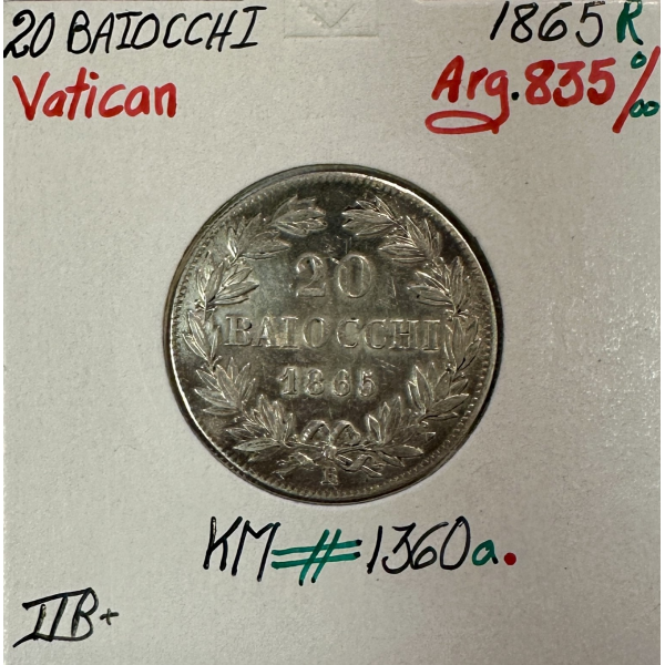 VATICAN - 20 BAIOCCHI 1865 R (Pape...