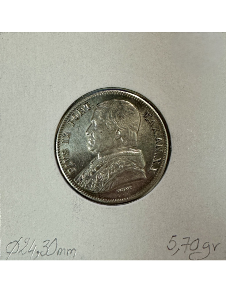 VATICAN - 20 BAIOCCHI 1865 R (Pape PIE IX) Monnaie en Argent / Qualité : TTB