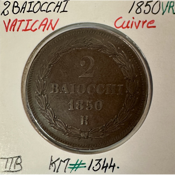 VATICAN - 2 BAIOCCHI 1850 VR -...