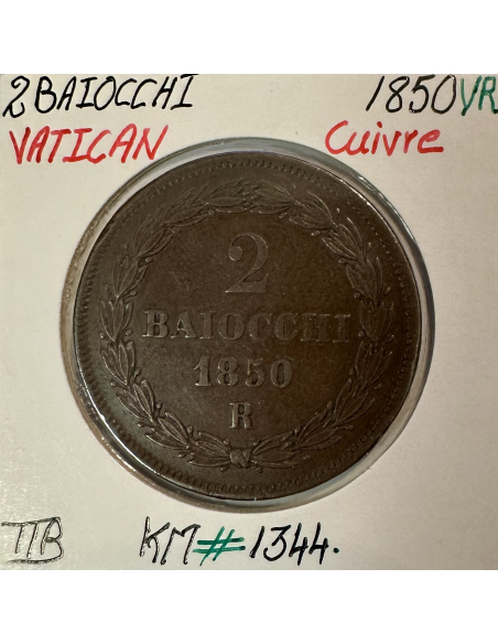VATICAN - 2 BAIOCCHI 1850 VR - Monnaie en Cuivre // Qualité : TTB