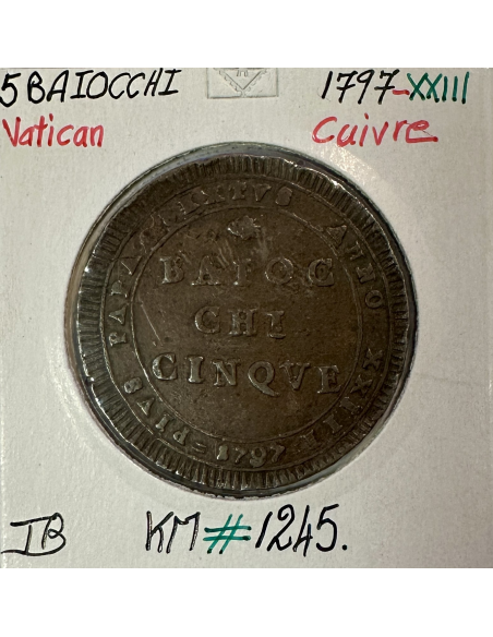 VATICAN - 5 BAIOCCHI 1797 XXIII - Monnaie en Cuivre // Qualité : TB