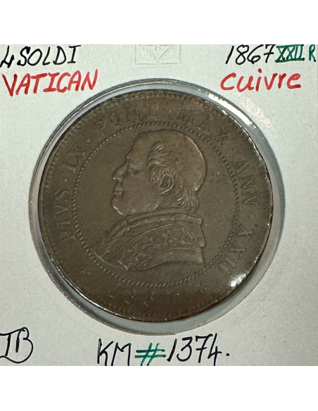 VATICAN - 4 SOLDI 1867 XXII R - Monnaie en Cuivre // Qualité : TB