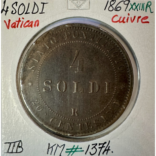 VATICAN - 4 SOLDI 1869 XXIII R - Monnaie en Cuivre //...