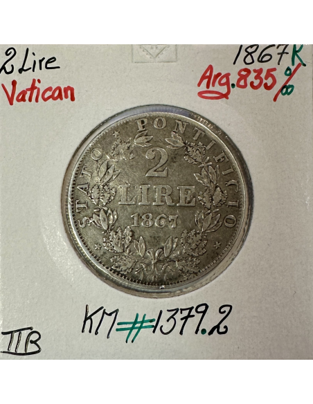 VATICAN - 2 LIRE 1867 R (Pape PIE IX) Monnaie en Argent // TTB (REF 1)