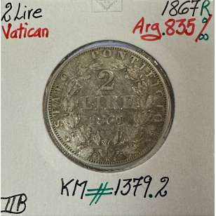 VATICAN - 2 LIRE 1867 R (Pape PIE IX) Monnaie en Argent...