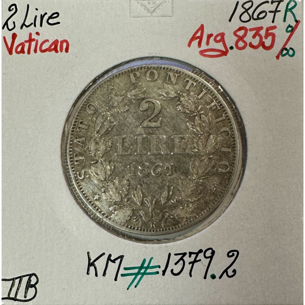 VATICAN - 2 LIRE 1867 R (Pape PIE IX)...