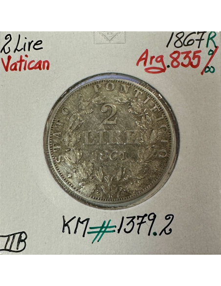 VATICAN - 2 LIRE 1867 R (Pape PIE IX) Monnaie en Argent // TTB (REF 2)