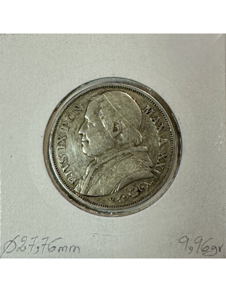 VATICAN - 2 LIRE 1867 R (Pape PIE IX) Monnaie en Argent // TTB (REF 2)