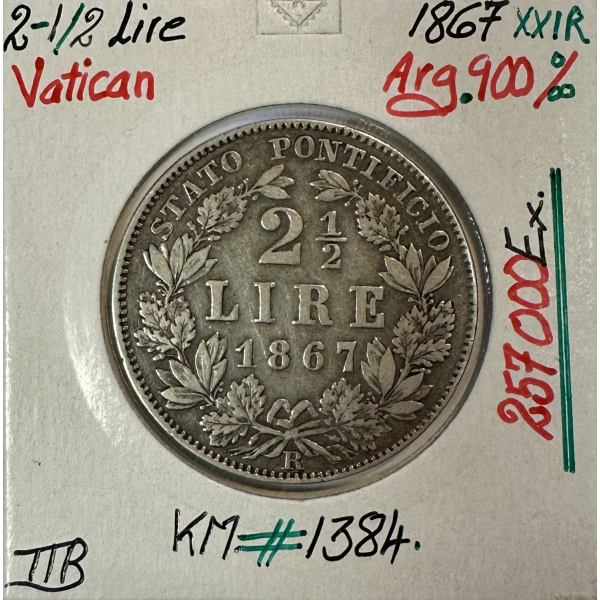 VATICAN - 2,5 LIRE (2½ Lire) 1867...