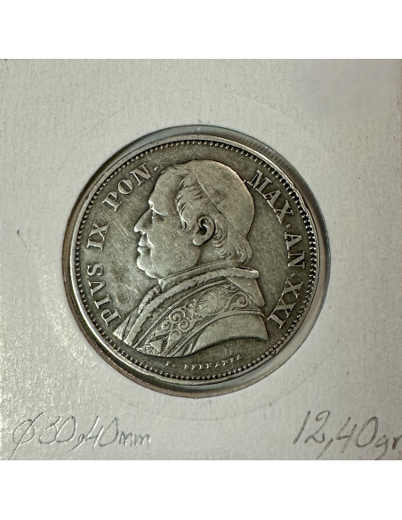 VATICAN - 2,5 LIRE (2½ Lire) 1867 XXIR (Pape PIE IX) Monnaie en Argent // TTB