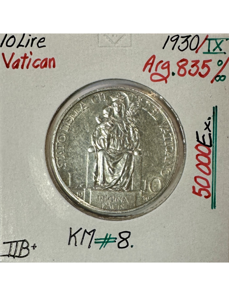 VATICAN - 10 LIRE 1930 IX (Pape PIE XI) Pièce de Monnaie en Argent // TTB