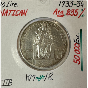 VATICAN - 10 LIRE 1933-34 (Pape PIE XI) Pièce de Monnaie...