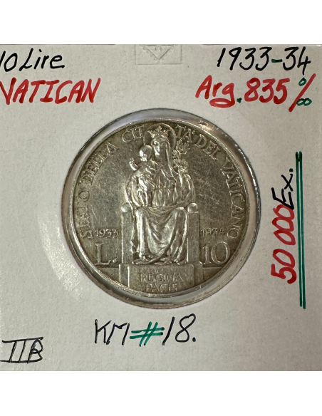 VATICAN - 10 LIRE 1933-34 (Pape PIE XI) Pièce de Monnaie en Argent // TTB
