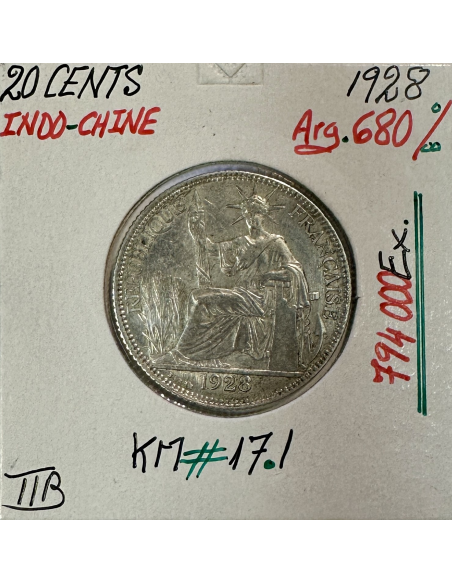 INDOCHINE FRANCAISE - 20 CENT 1928 - Monnaie en Argent // TTB