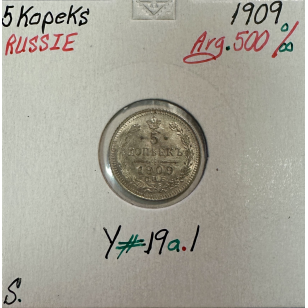 RUSSIE - 5 KOPEKS 1909 - Pièce de Monnaie en Argent //...
