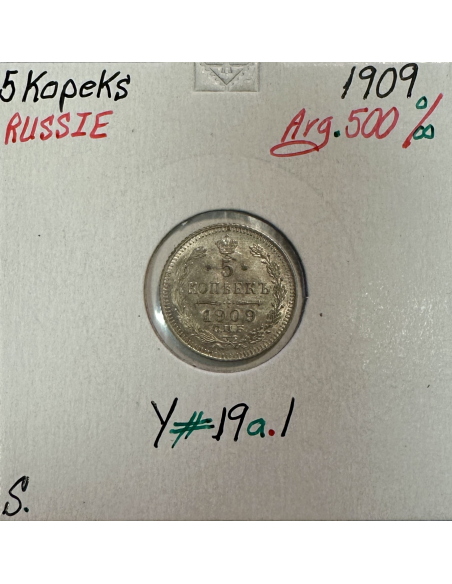 RUSSIE - 5 KOPEKS 1909 - Pièce de Monnaie en Argent // Qualité : SUP
