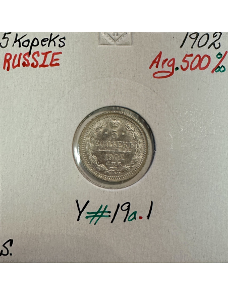 RUSSIE - 5 KOPEKS 1902 - Pièce de Monnaie en Argent // Qualité : SUP