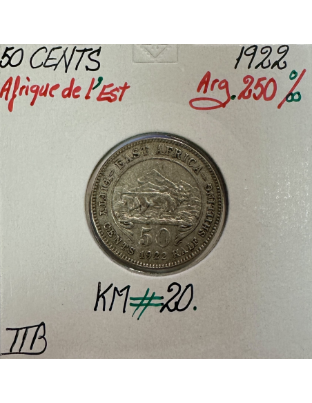 AFRIQUE DE L'EST - 50 CENTS 1922 - Monnaie en Argent // Qualité : TTB