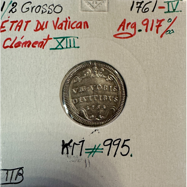 VATICAN - 1/2 GROSSO 1761 IV - Pièce...