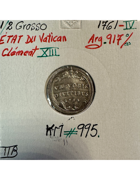 VATICAN - 1/2 GROSSO 1761 IV - Pièce de Monnaie en Argent // Qualité : TTB