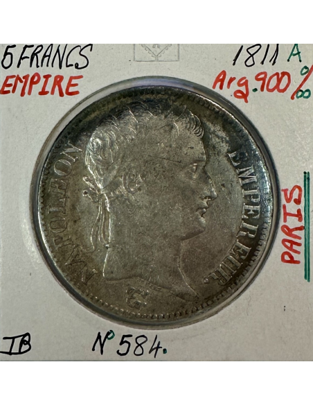 5 FRANCS EMPIRE - 1811A - Pièce de Monnaie en Argent // TB
