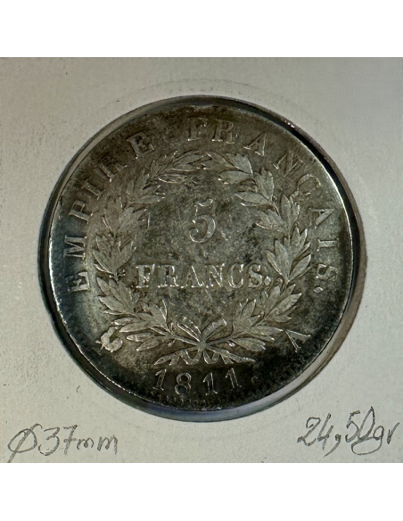 5 FRANCS EMPIRE - 1811A - Pièce de Monnaie en Argent // TB