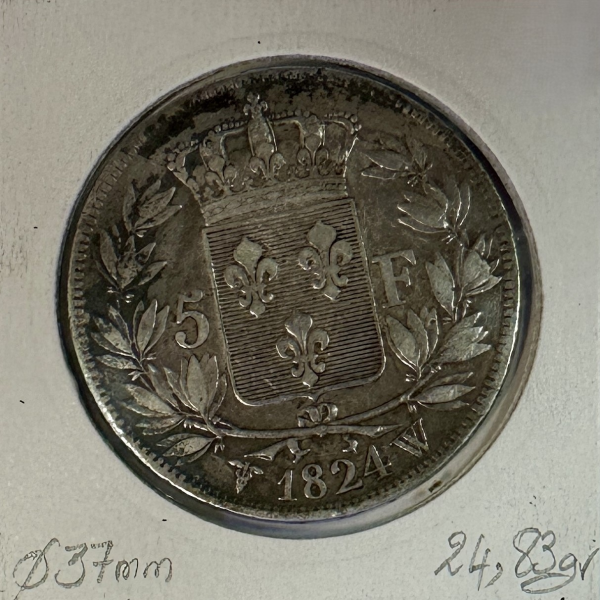 5 FRANCS LOUIS XVIII - 1824W - Pièce...