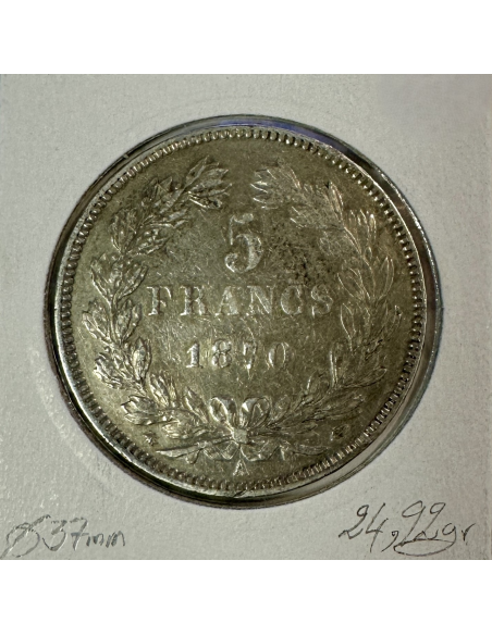 5 FRANCS CERES - 1870A - Sans Légende - Monnaie en Argent // TTB