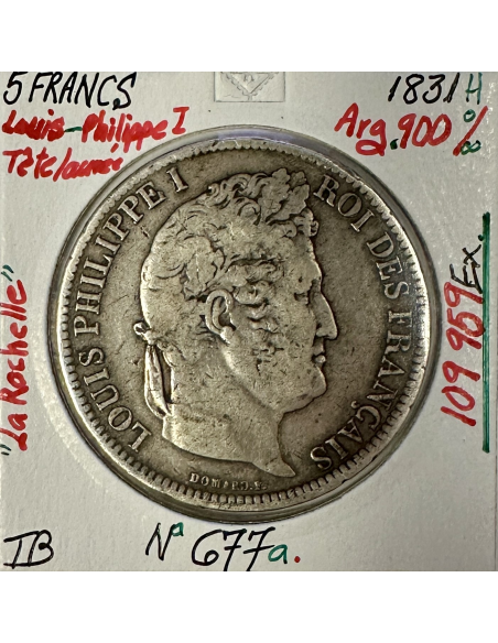 5 FRANCS LOUIS-PHILIPPE Ier - 1831 H - Monnaie en Argent // Qualité : TB