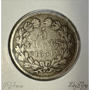 5 FRANCS LOUIS-PHILIPPE Ier - 1831 H - Monnaie en Argent... 2