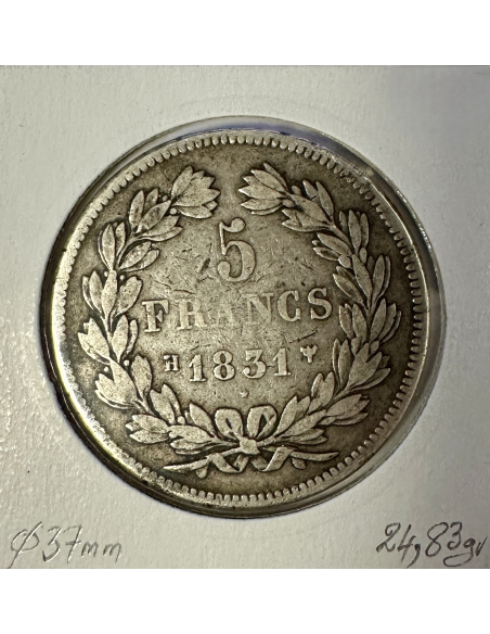 5 FRANCS LOUIS-PHILIPPE Ier - 1831 H - Monnaie en Argent // Qualité : TB