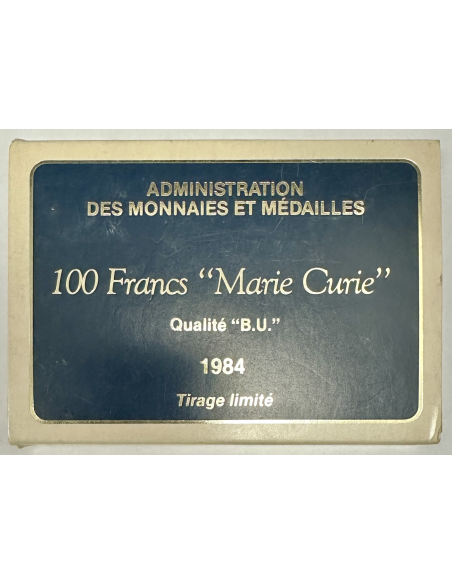 100 FRANCS COMMEMORATIVE (1984) Marie Curie - Monnaie en Argent // BU