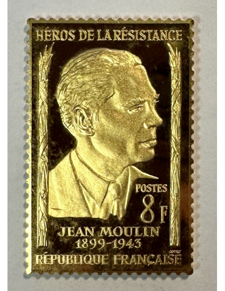 Lingot argent doré or fin - Réplique du Timbre N°1100 (Jean Moulin) REF O